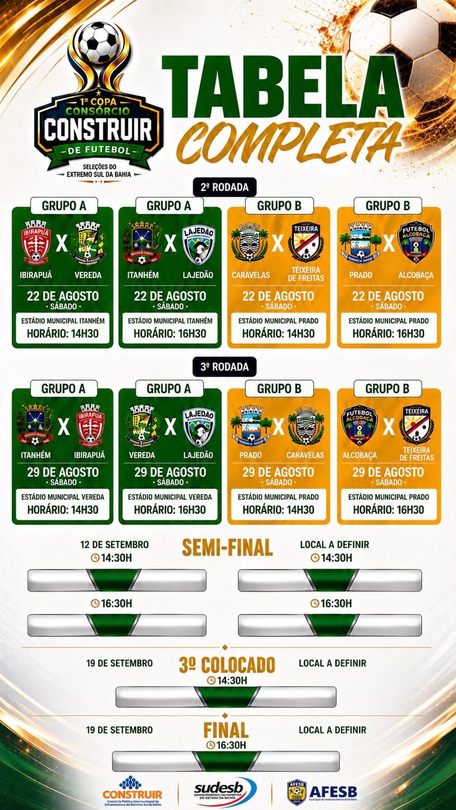 Tabela de Jogos — Copa Consórcio Construir